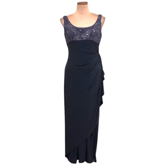 NWT Alex Evenings Maxi Dress Size 6P Smoke Slate Gray Gown - Picture 1 of 10